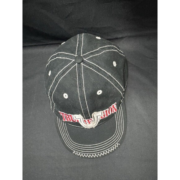 True Religion Embroidered Horseshoe Baseball Black Cap Hat Logo Spellout GUC - Picture 3 of 8